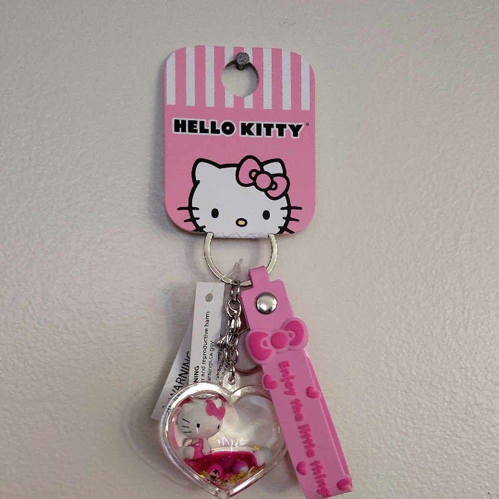 NWT Hello Kitty Pink and White Keychain with Heart Charm.